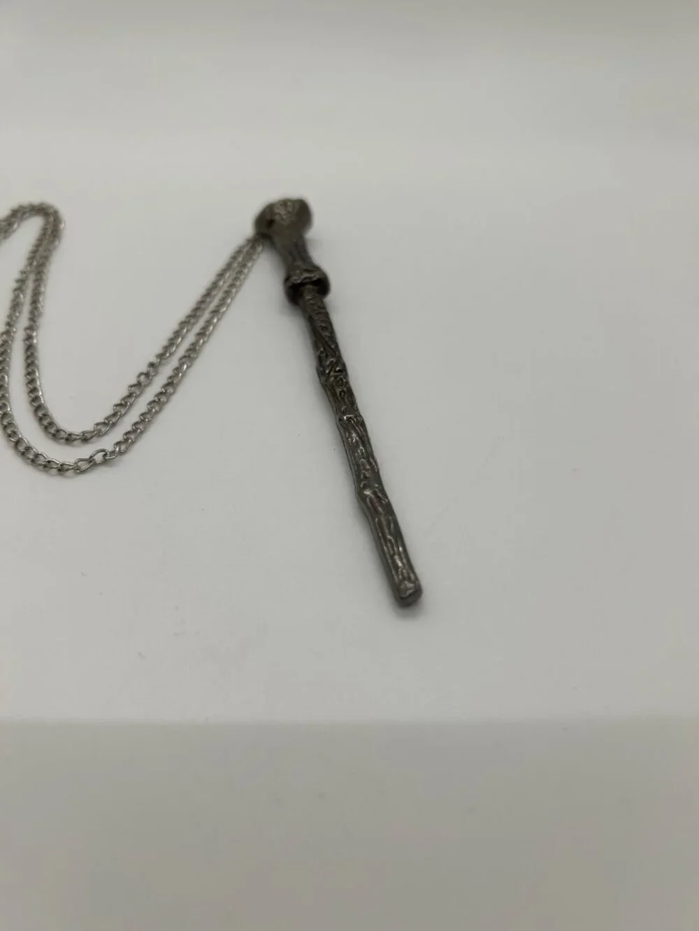 Wizard Magic Wand Necklace Pendant Silvertone Goth Fantasy Film Prop Costume